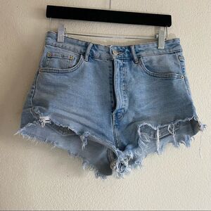 Zara Blue Distressed High Rise Jean Shorts